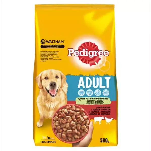 Prémium Pedigree száraztáp marha- és baromfihússal felnőtt kutyák számára 500g