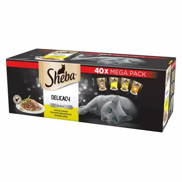 Akció Sheba Delicacy tasakos eledel baromfi válogatás szószban felnőtt macskák számára 40 x 85g