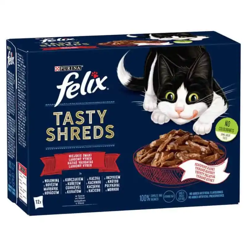Nézd meg most Felix Shreds Házias Válogatás nedves macskaeledel szószban 12 x 80g