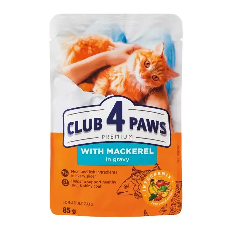 CLUB4PAWS CAT POUCH 85G MAKRÉLA GRAVY Kedvezmény