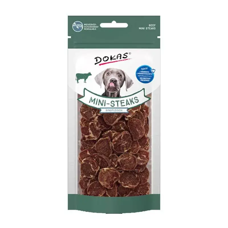 Vásárlói kedvenc DOKAS DOG MINI STEAK JUTALOMFALAT 50G MARHA-TŐKEHAL