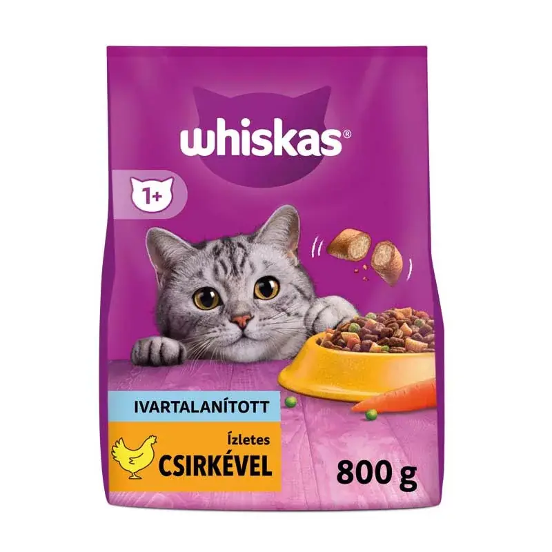 Szezonális akció WHISKAS CAT SZÁRAZ STERIL ADULT 800G CSIRKE