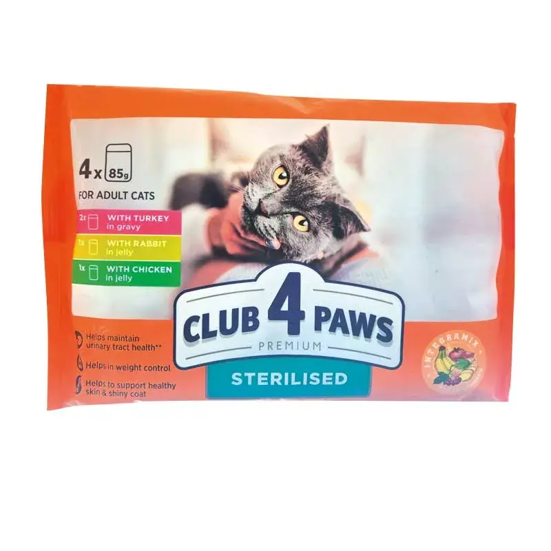 CLUB4PAWS CAT POUCH 4X85g STERIL PULYKA SZÓSZBAN - NYÚL ZSELÉBEN Kihagyhatatlan ajánlat